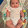Russel is registered to the contest to win money with this photo: baby, infant, smile, onesie, calvin_klein, mittens, cushion, baby_chair, patterned, colorful, cute, chubby, sitting, indoor, portrait, child, happy, soft, comfortable, young