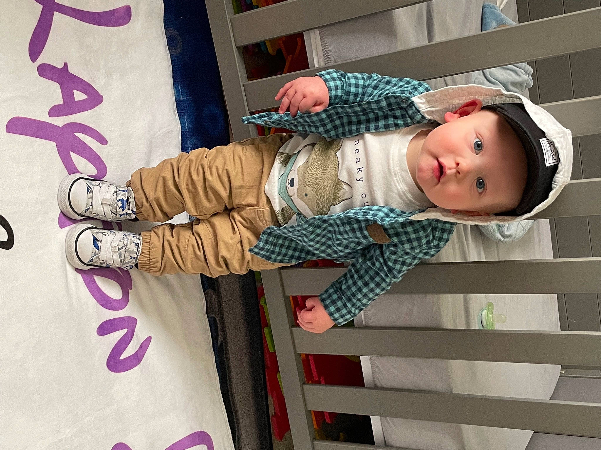 Layton joined the competition — help win amazing prizes! arm, baby, baby_products, baby_safety, baby_toddler_clothing, beauty, child, comfort, design, facial_expression, headwear, magenta, pattern, person, photograph, pink, skin, sleeve, smile, textile