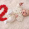 Alba participe au concours pour gagner de l'argent avec cette photo : baby, celebration, child, cozy, cream_color, cute, fluffy_rug, hand_gesture, happy, indoor, infant, knitwear, lying_down, milestone, number_two, portrait, red_roses, smiling, soft_texture, young
