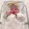 baby, bassinet, blanket, bow, child, clothing, cozy, cute, hat, hospital, infant, knitted, newborn, portrait, resting, sleeping, small_hands, soft_lighting, white, wrapped