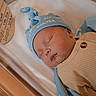 newborn, baby, sleeping, infant, hat, hospital, bassinet, blanket, clothing, face, peaceful, rest, cute, portrait, bed, child, skin, button, soft, indoors