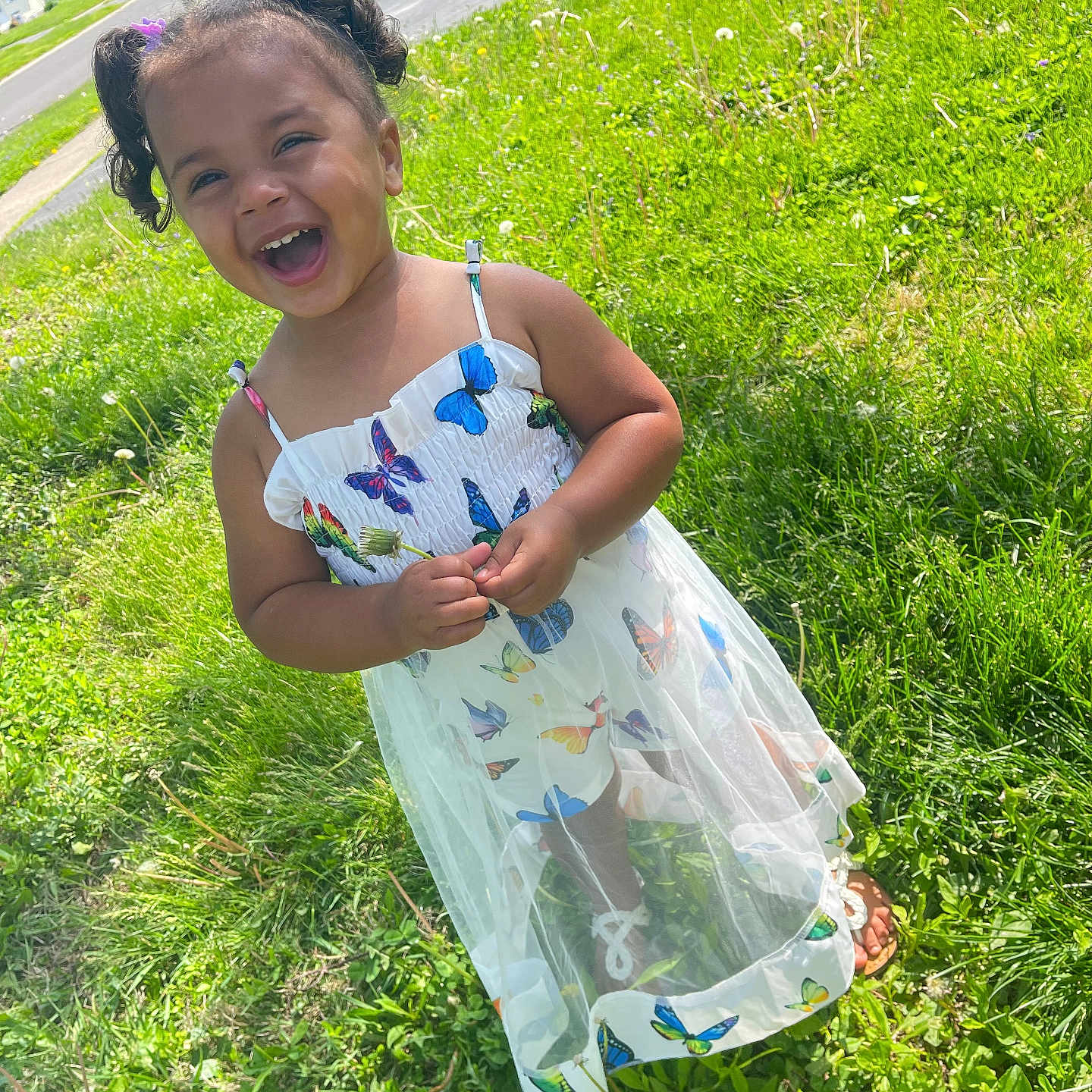 Layla is registered to the contest to win money with this photo: backyard, child, clothing, dress, face, female, girl, grass, happy, head, lawn, nature, outdoors, park, person, photography, plant, portrait, summer, yard