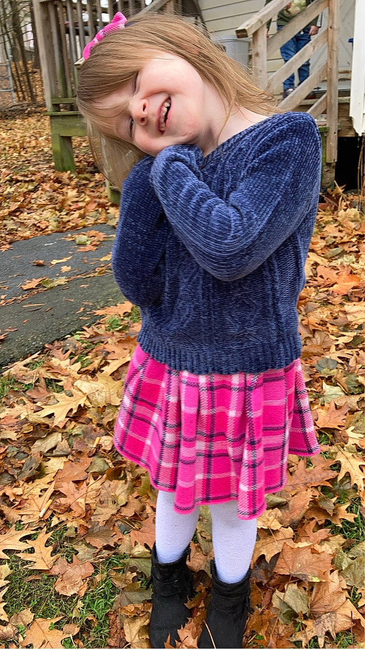 Neveah joined the competition — help win amazing prizes! blond, dress, electric_blue, grass, happy, joy, leaf, magenta, pattern, people_in_nature, person, pink, plaid, purple, sleeve, smile, tartan, textile, toddler, waist