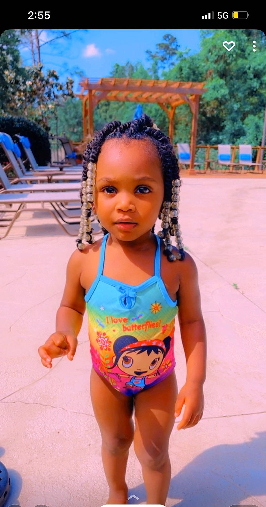 Ja'Niyah is registered to the contest to win money with this photo: abdomen, black_hair, chest, child, fun, happy, human_leg, jewellery, leisure, long_hair, neck, person, skin, sky, summer, swimwear, thigh, toddler, tree, trunk