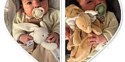 Mylan Et Lorenzo a rejoint le concours — aidez-le/la à gagner de superbes lots ! baby, blanket, child, comfort, cuddle, cute, expression, face, hand, heart_shape, indoor, infant, newborn, pacifier, plush_toy, portrait, sleepwear, soft_toy, stuffed_animal, toddler