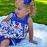 Serinaty is registered to the contest to win money with this photo: toddler, child, blue_bow, curly_hair, dress, popsicle_pattern, outdoor, blanket, grass, smile, earrings, summer, cute, portrait, sitting, sunlight, happy, young_child, fashion, playful