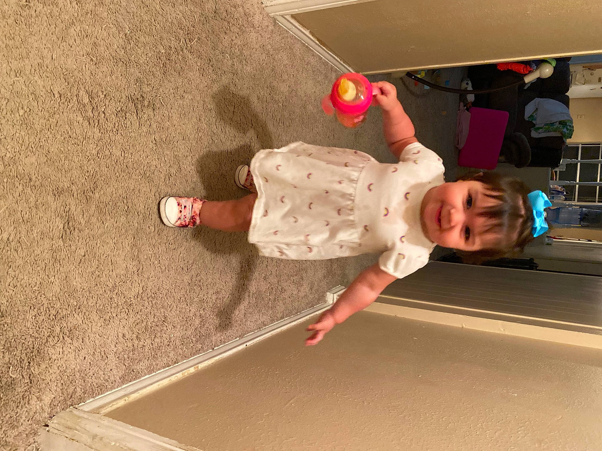 Kalista is registered to the contest to win money with this photo: automotive_exterior, baby, baby_toddler_clothing, child, floor, flooring, fun, hat, joy, leg, leisure, person, play, recreation, room, sandal, smile, t_shirt, toddler, vacation