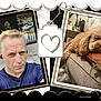 Lucky joined the competition — help win amazing prizes! man, earbuds, selfie, outdoor, dog, couch, indoor, brown_dog, curly_fur, relaxing, portrait, love, decorative_frame, heart_shape, photography, furniture, window, casual, expression, pet