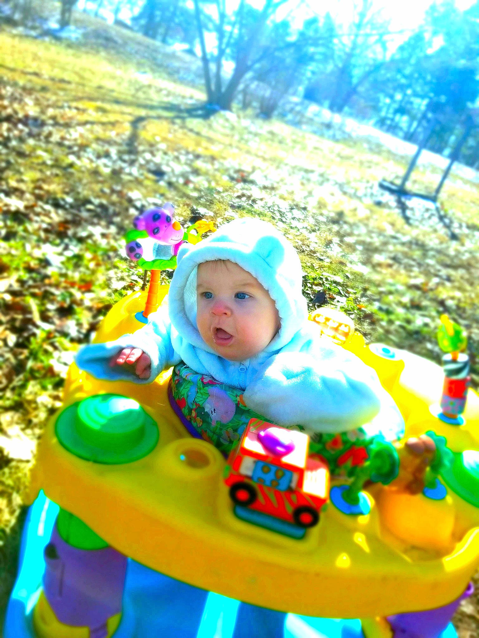 Grey is registered to the contest to win money with this photo: baby, baby_products, baby_toddler_clothing, baby_toys, headwear, people_in_nature, person, plastic, play, spring, toddler