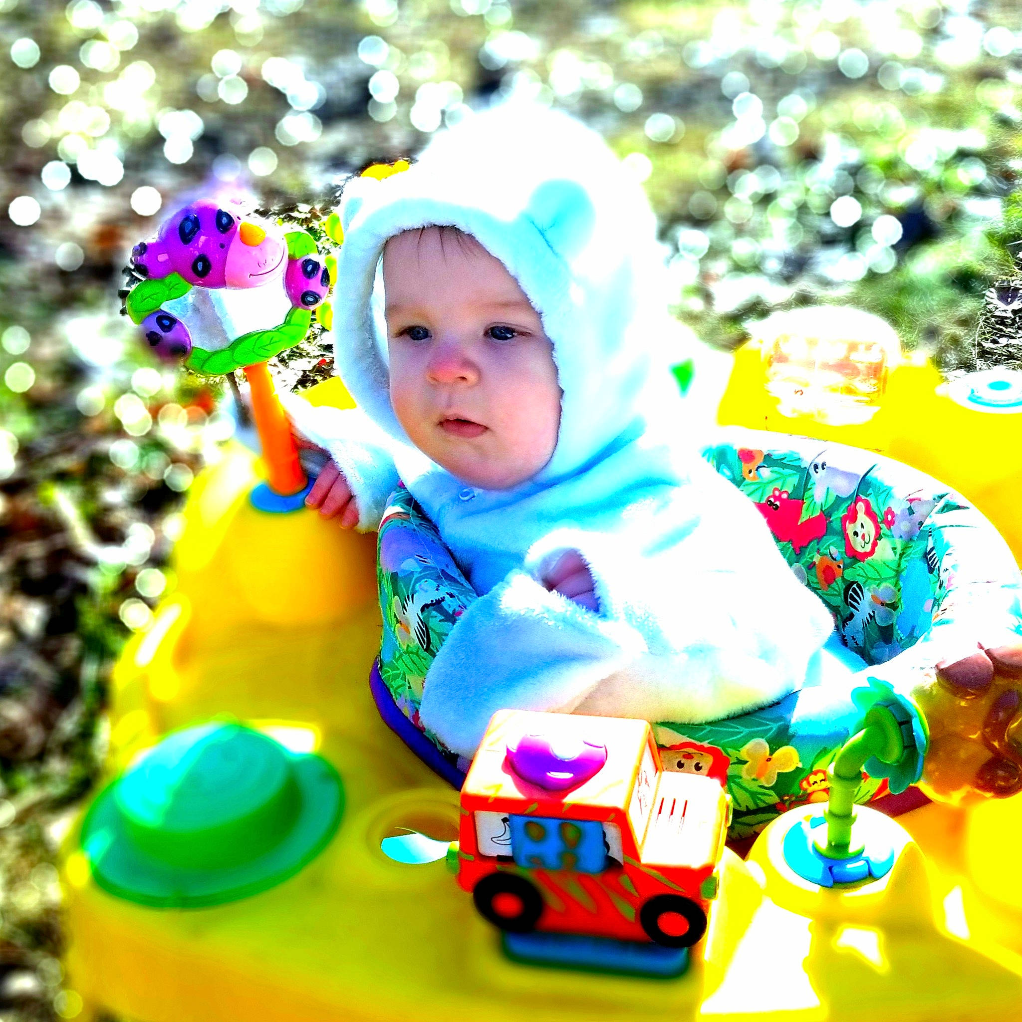 Grey joined the competition — help win amazing prizes! baby, baby_playing_with_toys, baby_products, baby_toddler_clothing, baby_toys, child, headwear, holiday, person, pink, plastic, play, toddler, toy