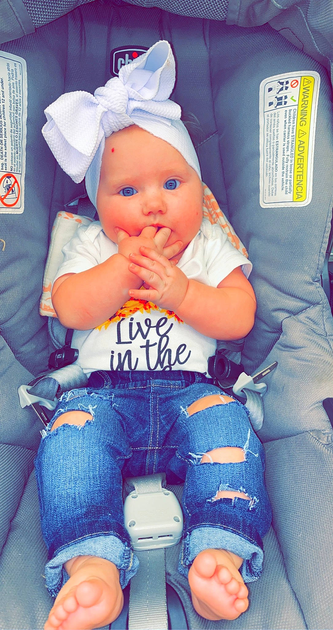 Ella Kate joined the competition — help win amazing prizes! abdomen, baby, baby_products, child, denim, ear, headwear, jeans, person, product, toddler