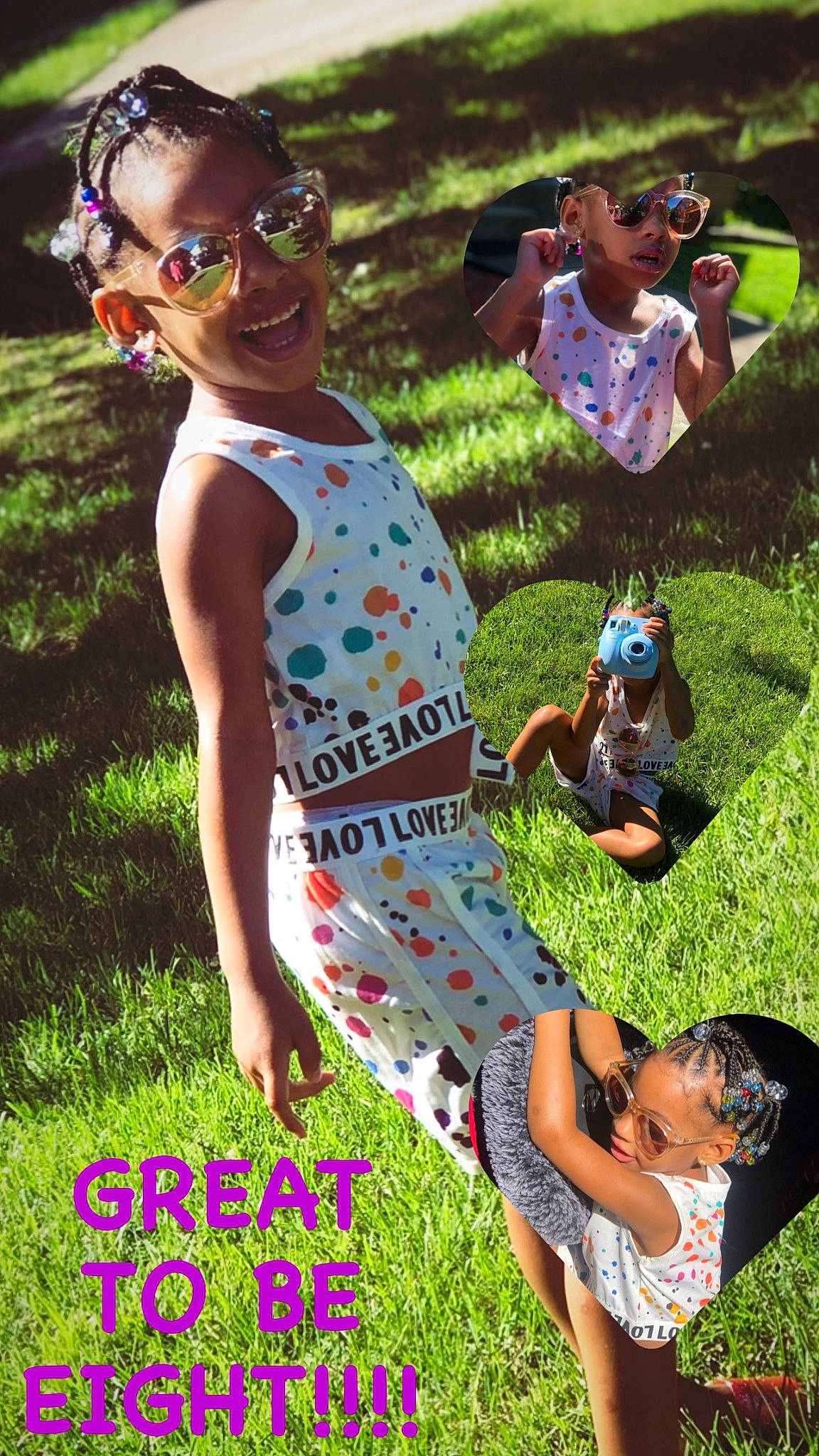 Maya is registered to the contest to win money with this photo: child, eyewear, fun, grass, green, groundcover, hairstyle, happy, joy, lawn, leisure, people, people_in_nature, person, photograph, plant, recreation, smile, snapshot, summer