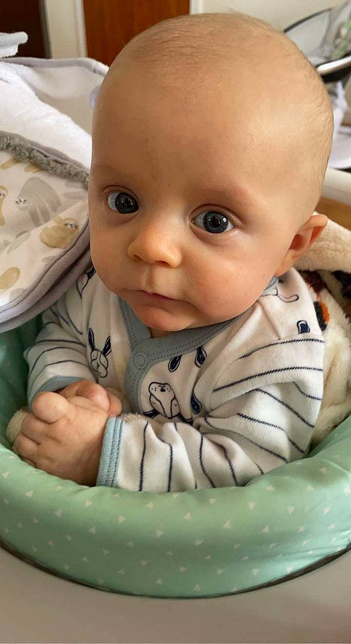 Westley is registered to the contest to win money with this photo: baby, baby_toddler_clothing, cheek, chin, eye, face, facial_expression, happy, head, iris, mammal, mouth, nose, organ, person, product, skin, smile, toddler, vertebrate