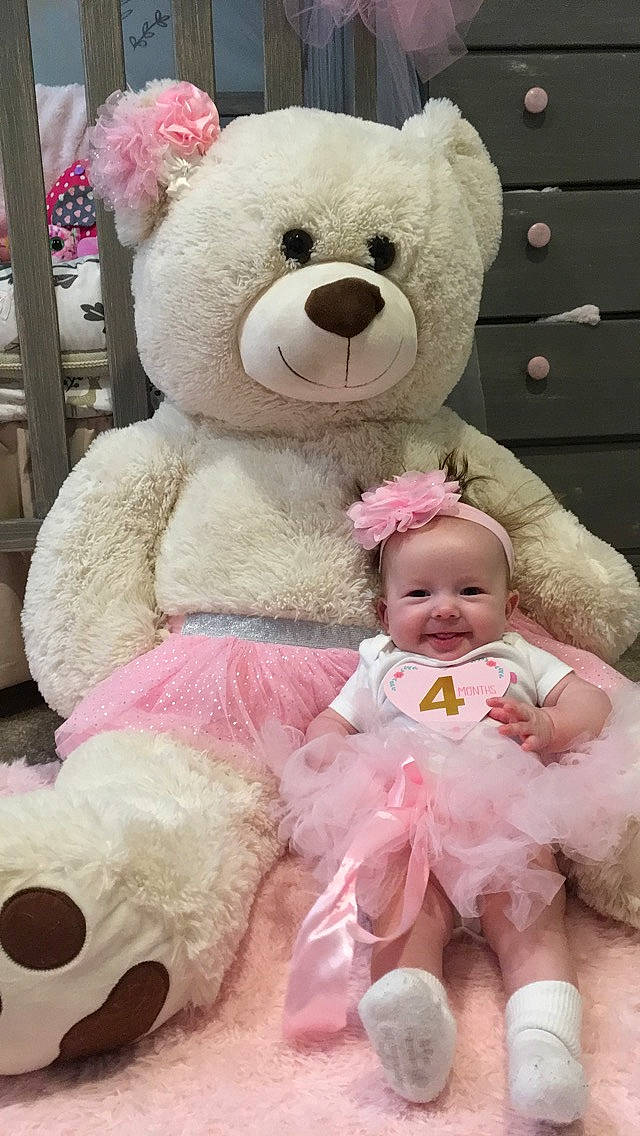 Tilly joined the competition — help win amazing prizes! baby, child, joy, person, pink, plush, product, smile, stuffed_toy, teddy_bear, textile, toddler, toy