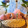newborn, baby, sleeping, portrait, basket, wicker, flowers, artificial_flowers, balloons, pink_dress, headband, blanket, lace, nursery, baby_photography, indoors, decorated_set, peaceful, floral, infant