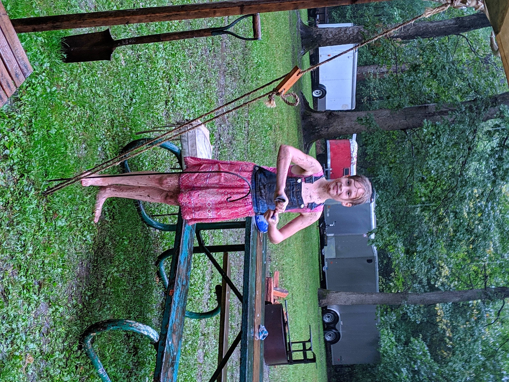 Morgan joined the competition — help win amazing prizes! art, grass, green, joy, leisure, magenta, person, recreation, tire, tree, vehicle, wheel