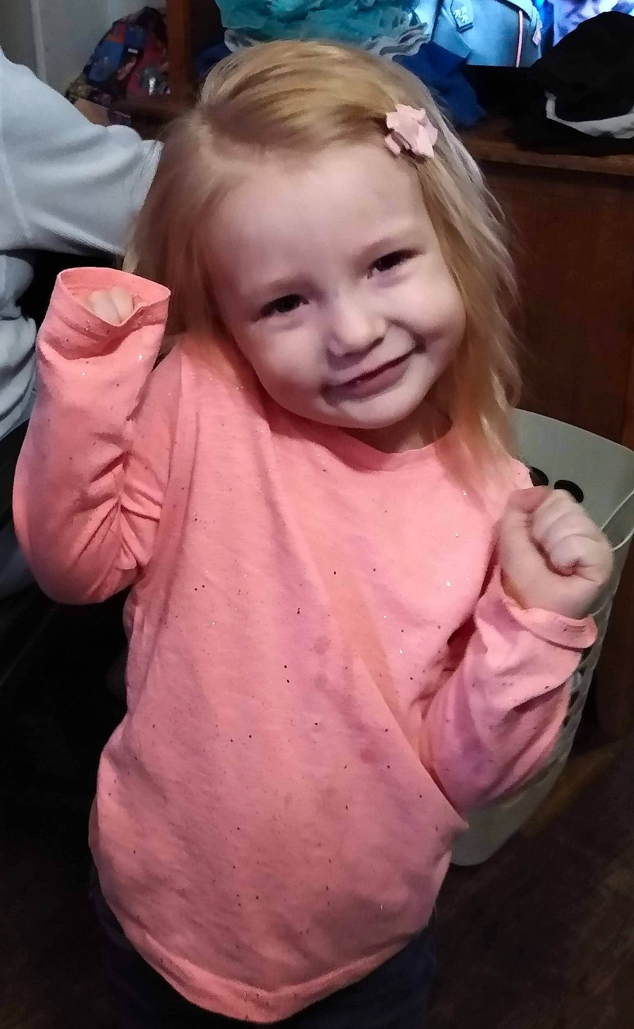 Felicity joined the competition — help win amazing prizes! baby_toddler_clothing, blond, cheek, child, ear, eye, eyebrow, eyelash, face, fun, gesture, happy, head, iris, joy, person, pink, skin, sleeve, smile