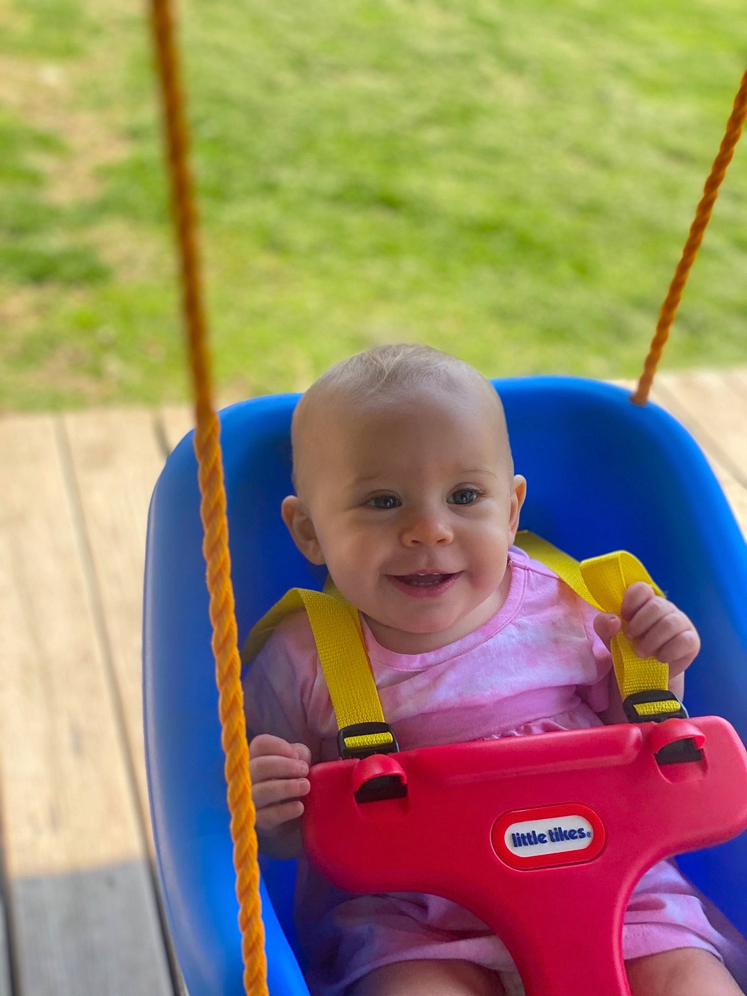 Briar joined the competition — help win amazing prizes! azure, baby, baby_toddler_clothing, black, blue, face, fun, grass, happy, head, joy, leisure, person, photograph, playground, recreation, red, skin, smile, summer