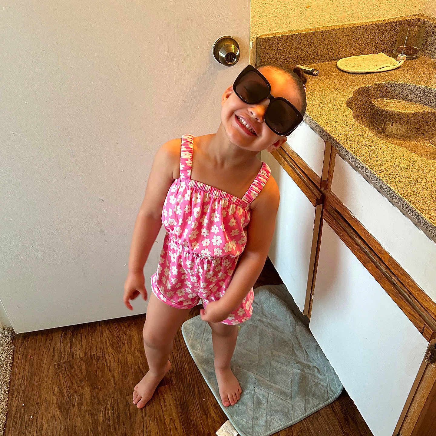 Rylee joined the competition — help win amazing prizes! accessories, child, face, female, girl, glasses, happy, hardwood, head, indoors, interiordesign, person, photography, plywood, portrait, sitting, smile, stainedwood, sunglasses, wood