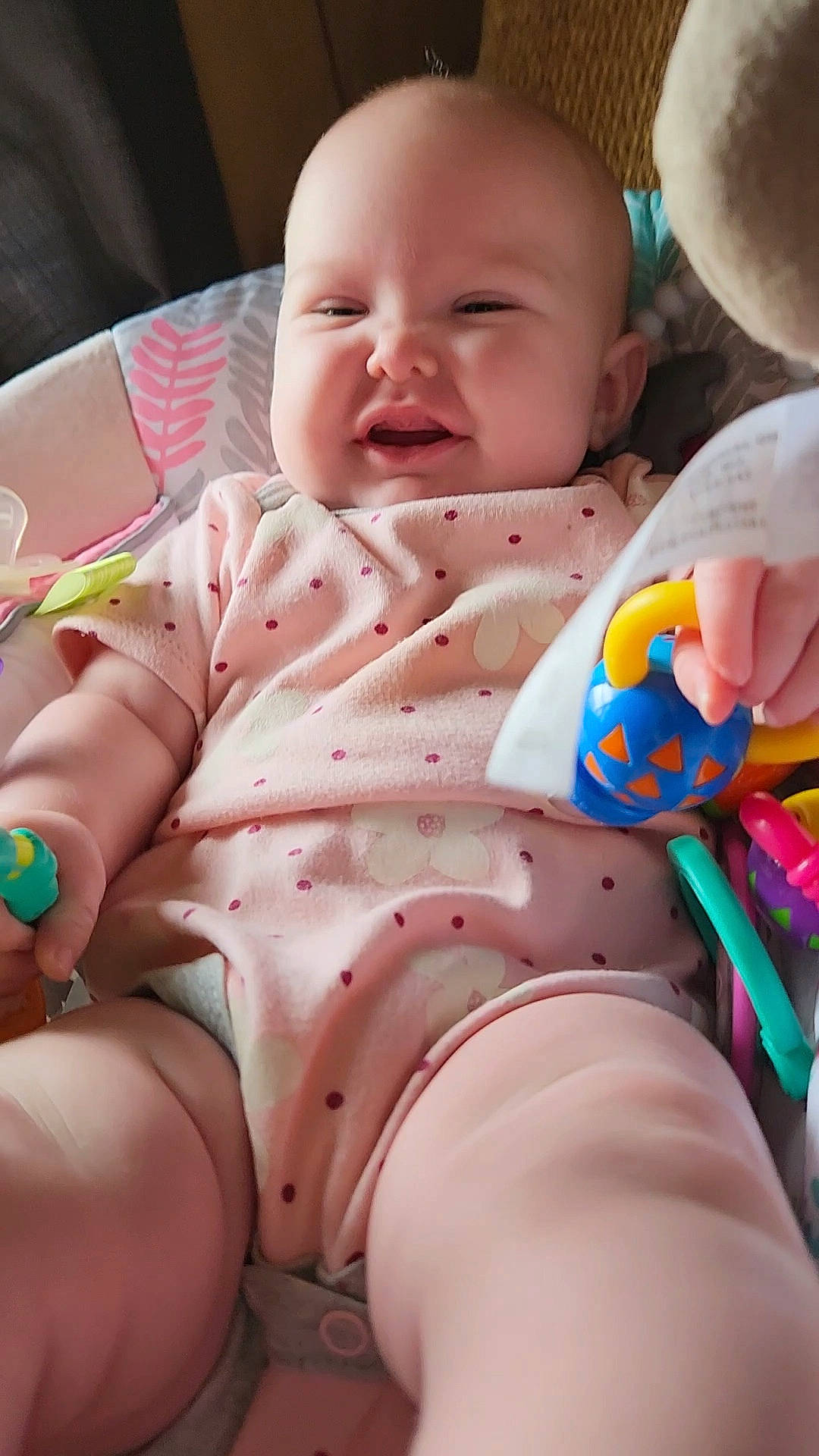 Aspen joined the competition — help win amazing prizes! arm, baby, baby_toddler_clothing, cheek, child, comfort, eye, facial_expression, finger, happy, head, human_body, mouth, person, pink, skin, smile, stomach, thigh, thumb