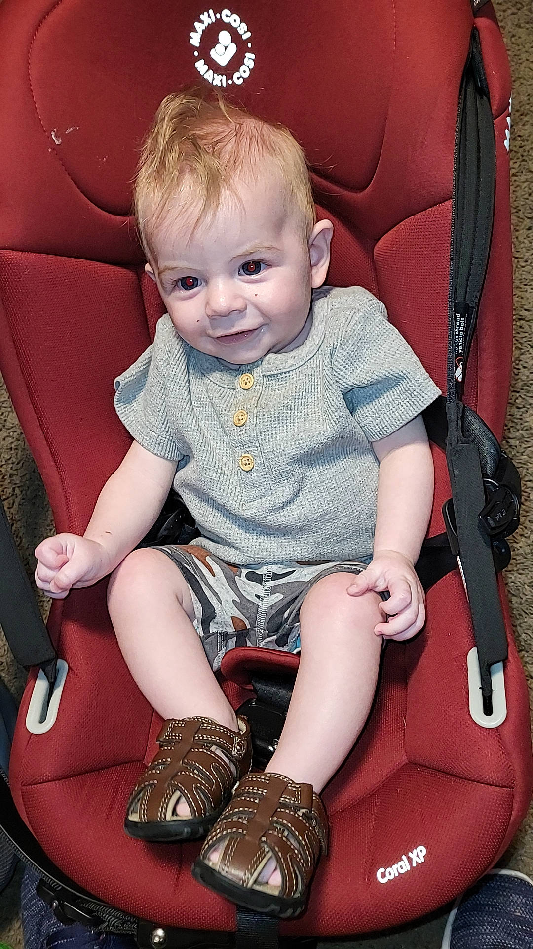 Easton joined the competition — help win amazing prizes! baby, baby_carriage, baby_products, baby_toddler_clothing, chair, cheek, child, comfort, head, human_leg, joy, knee, lap, pattern, person, sitting, skin, sleeve, sock, thigh