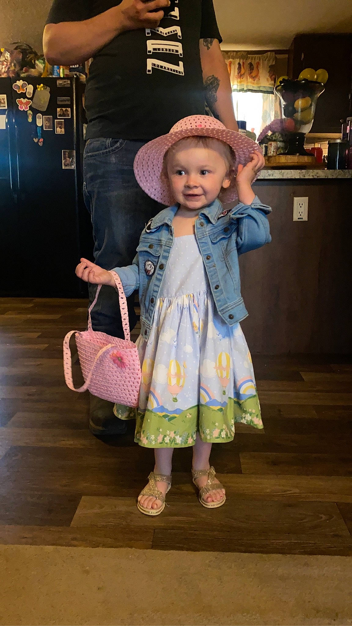Emelia joined the competition — help win amazing prizes! baby_toddler_clothing, bag, child, costume, dress, event, fashion_accessory, fashion_design, flooring, formal_wear, fun, happy, hat, joy, pattern, person, purple, sandal, smile, sun_hat