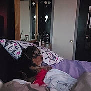 Money is registered to the contest to win money with this photo: animal, bed, bedroom, canine, couch, cushion, dog, door, face, furniture, head, homedecor, indoors, person, pet, photography, portrait, puppy, room, sleeping