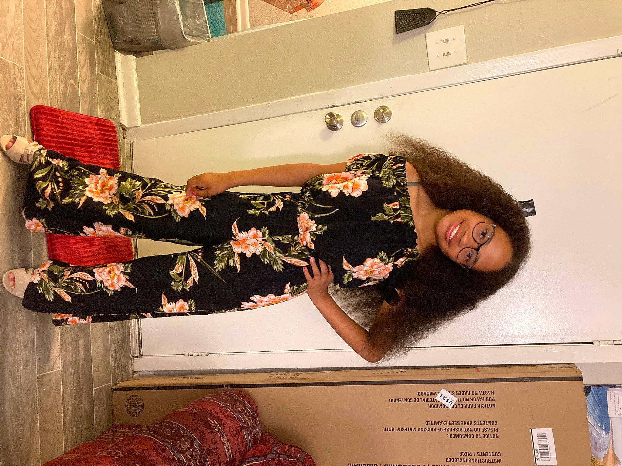 Kaylain joined the competition — help win amazing prizes! black, brown, carmine, comfort, dress, fashion_accessory, fashion_design, flesh, font, human_leg, jewellery, joy, knee, pattern, peach, person, room, smile, snapshot, thigh