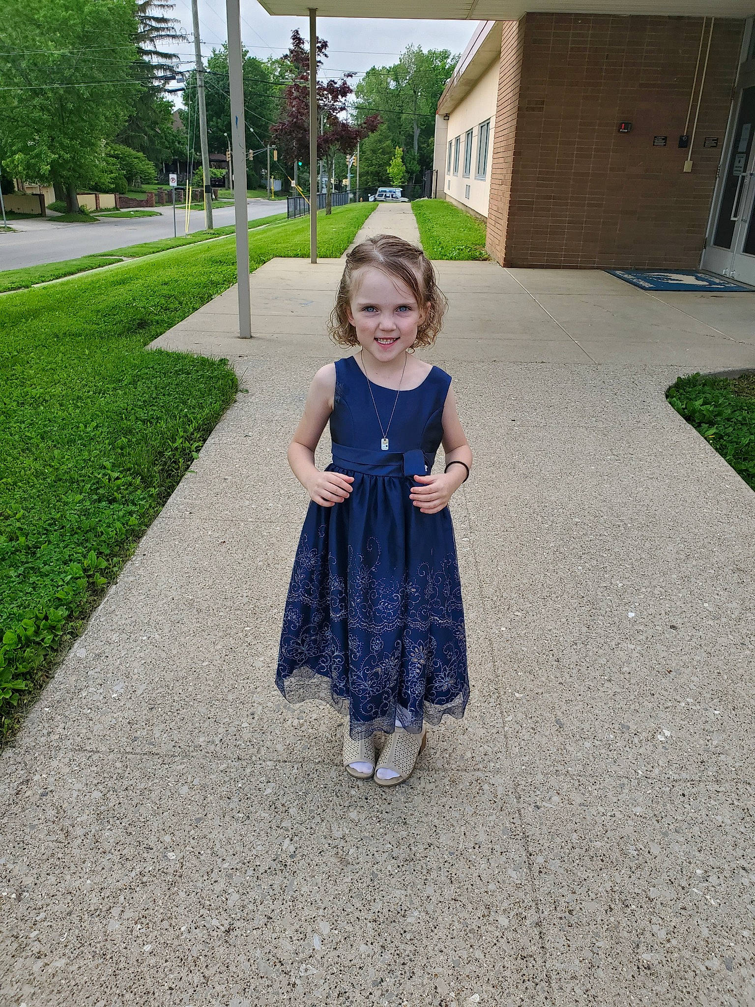 Annabell joined the competition — help win amazing prizes! asphalt, child, clothing, denim, dress, driveway, footwear, grass, joy, pattern, person, photography, plant, shoe, standing, summer, toddler, vacation, walking