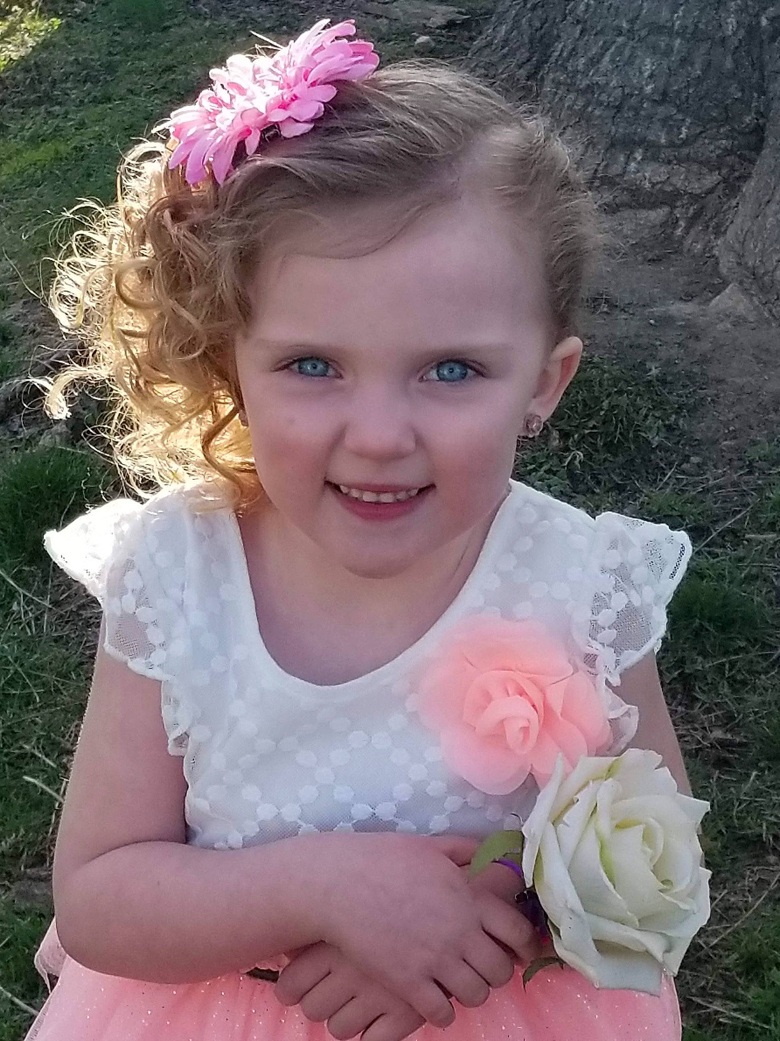 Annabell joined the competition — help win amazing prizes! child, dress, fashion_accessory, flower, hair_accessory, headband, headgear, headpiece, joy, person, petal, pink, plant, smile, toddler