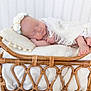 newborn, baby, sleeping, basket, blanket, headband, flower, cozy, soft, white, infant, peaceful, cute, resting, portrait, child, skin, foot, hand, indoors