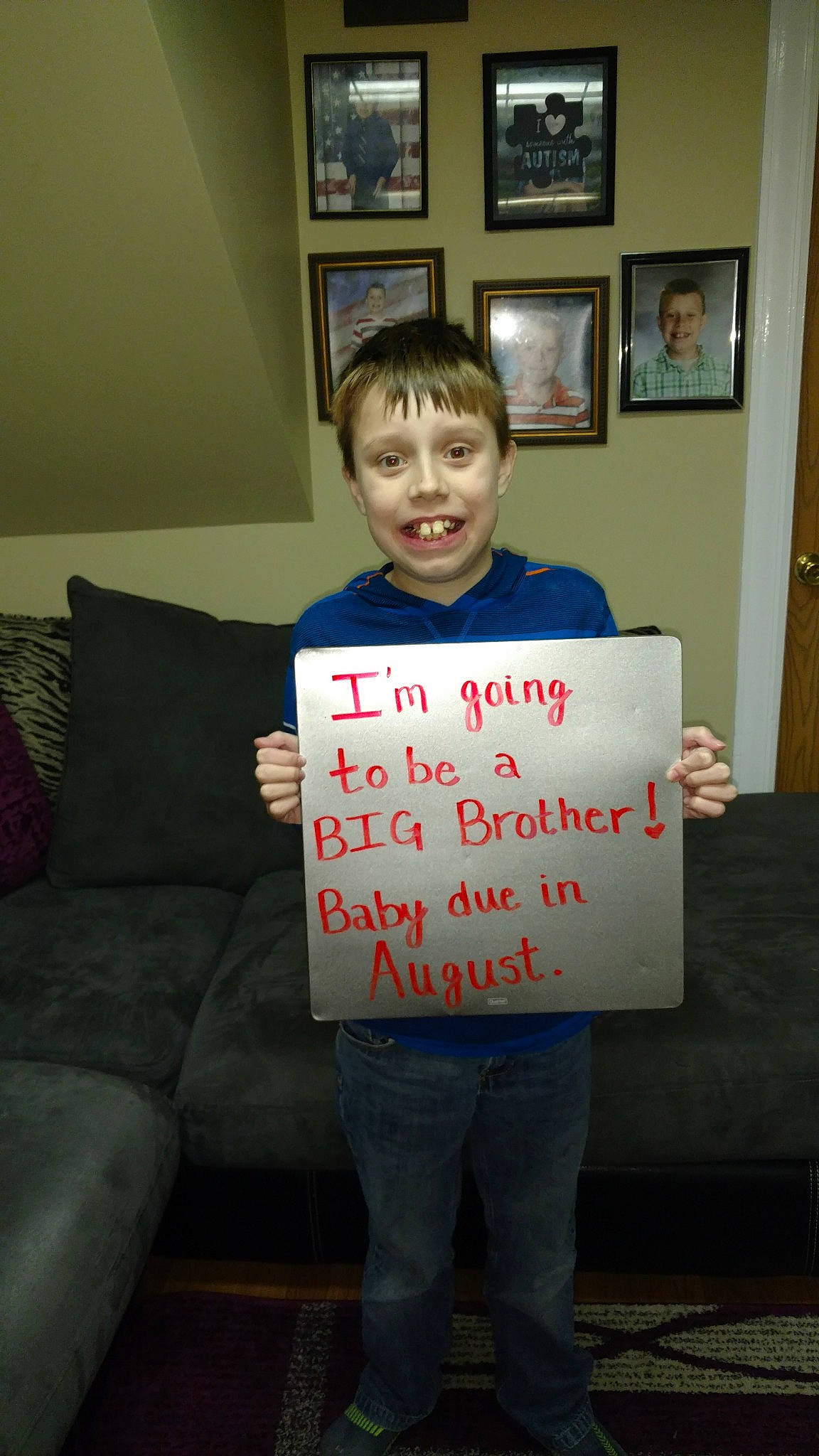 Nicholas is registered to the contest to win money with this photo: child, cool, day, facial_expression, fun, happiness, joy, laughter, person, product, smile, standing, t_shirt, toddler