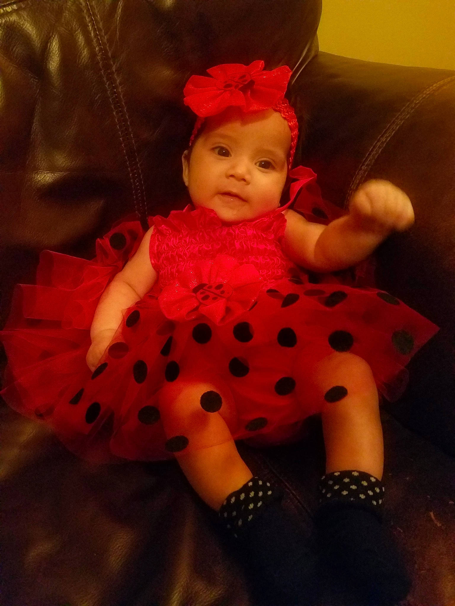 Maleni is registered to the contest to win money with this photo: baby, baby_toddler_clothing, cheek, child, costume, costume_accessory, design, hair_accessory, head, headgear, pattern, person, pink, red, skin, toddler, toy