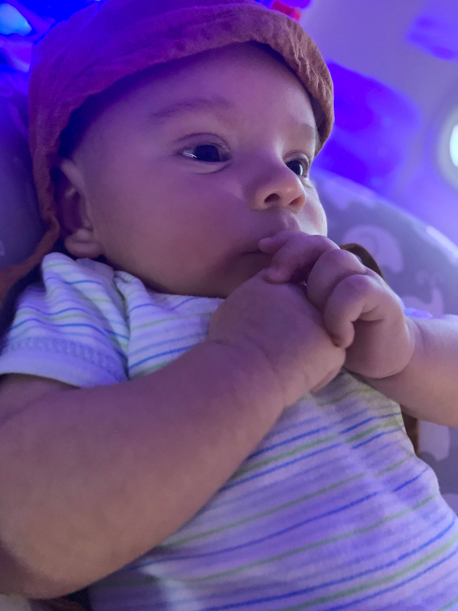 Orion joined the competition — help win amazing prizes! arm, baby, baby_toddler_clothing, cap, cheek, cool, electric_blue, eyebrow, finger, gesture, happy, headgear, iris, lip, nose, person, pink, purple, skin, toddler