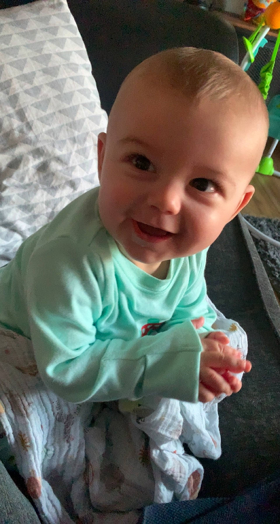 Cole joined the competition — help win amazing prizes! arm, baby_toddler_clothing, cheek, chin, eye, face, finger, gesture, green, hand, happy, head, human_body, iris, joy, lip, mouth, nose, person, skin