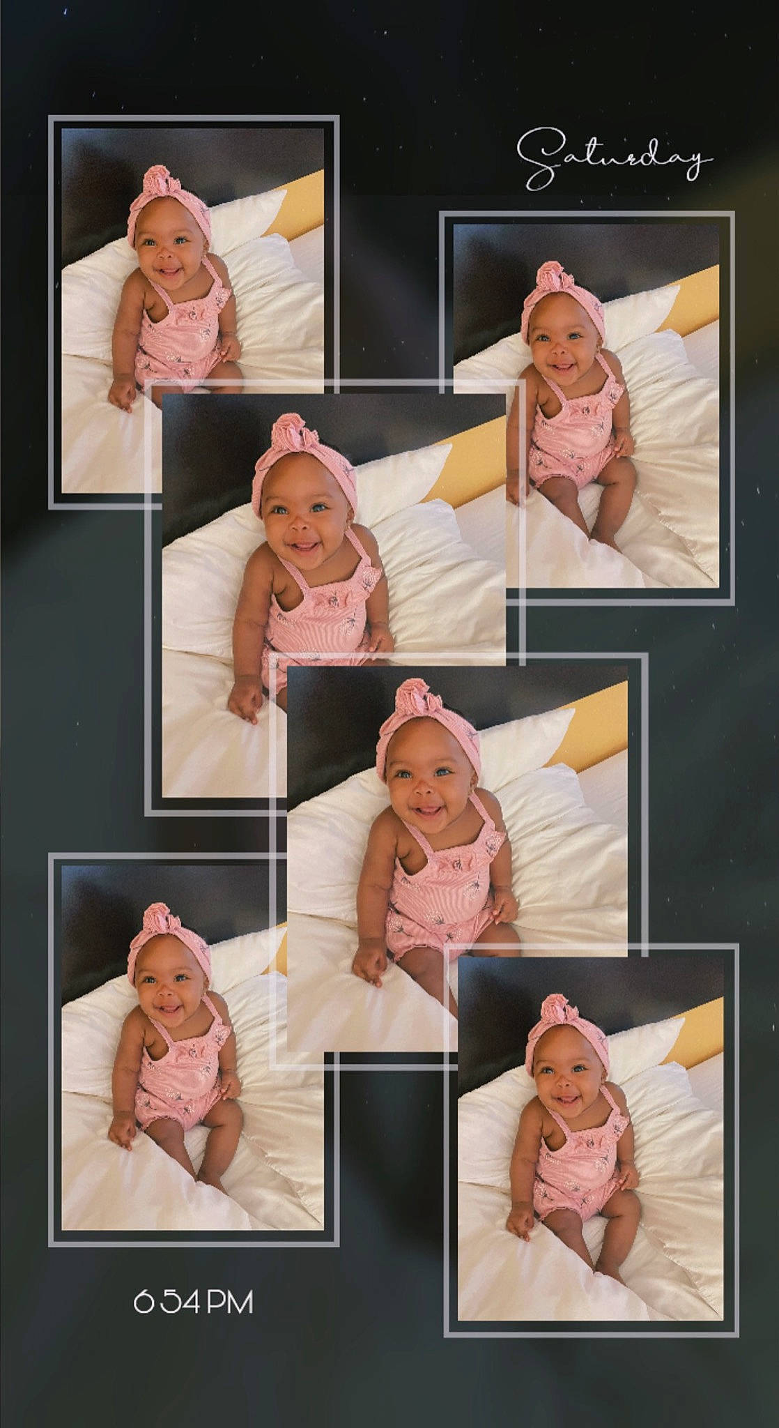 Aalaiyah is registered to the contest to win money with this photo: art, baby, child, collage, event, facial_expression, happy, headwear, joy, peach, person, photograph, pink, product, purple, room, smile, snapshot, stock_photography, textile
