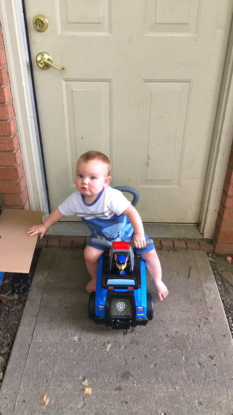 Jordan joined the competition — help win amazing prizes! child, floor, person, play, product, riding_toy, toddler, vehicle