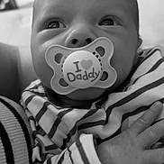 Oakley joined the competition — help win amazing prizes! baby, infant, pacifier, striped_clothing, black_and_white, closeup, hand, face, cute, child, newborn, portrait, expression, eyes, person, soft, tender, love, family, holding