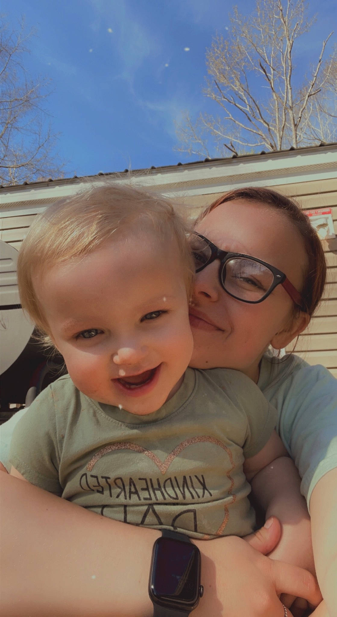 Brynlee joined the competition — help win amazing prizes! baby, cheek, chin, eye, face, facial_expression, gesture, glasses, grass, happy, iris, leisure, lip, mouth, person, skin, sky, smile, toddler, tree