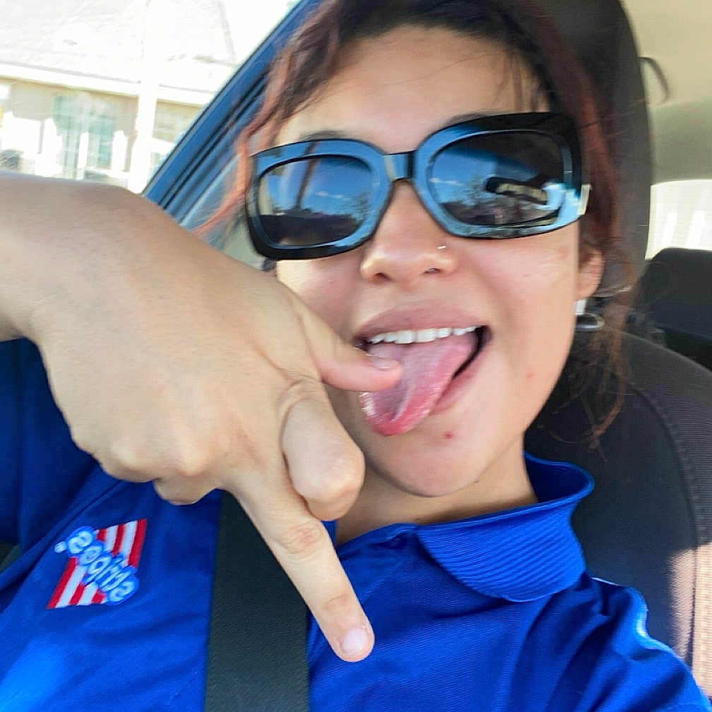 Rosanna joined the competition — help win amazing prizes! accessories, adult, belt, bodypart, clothing, coat, cushion, face, female, finger, glasses, hand, head, homedecor, person, photography, portrait, selfie, sunglasses, woman