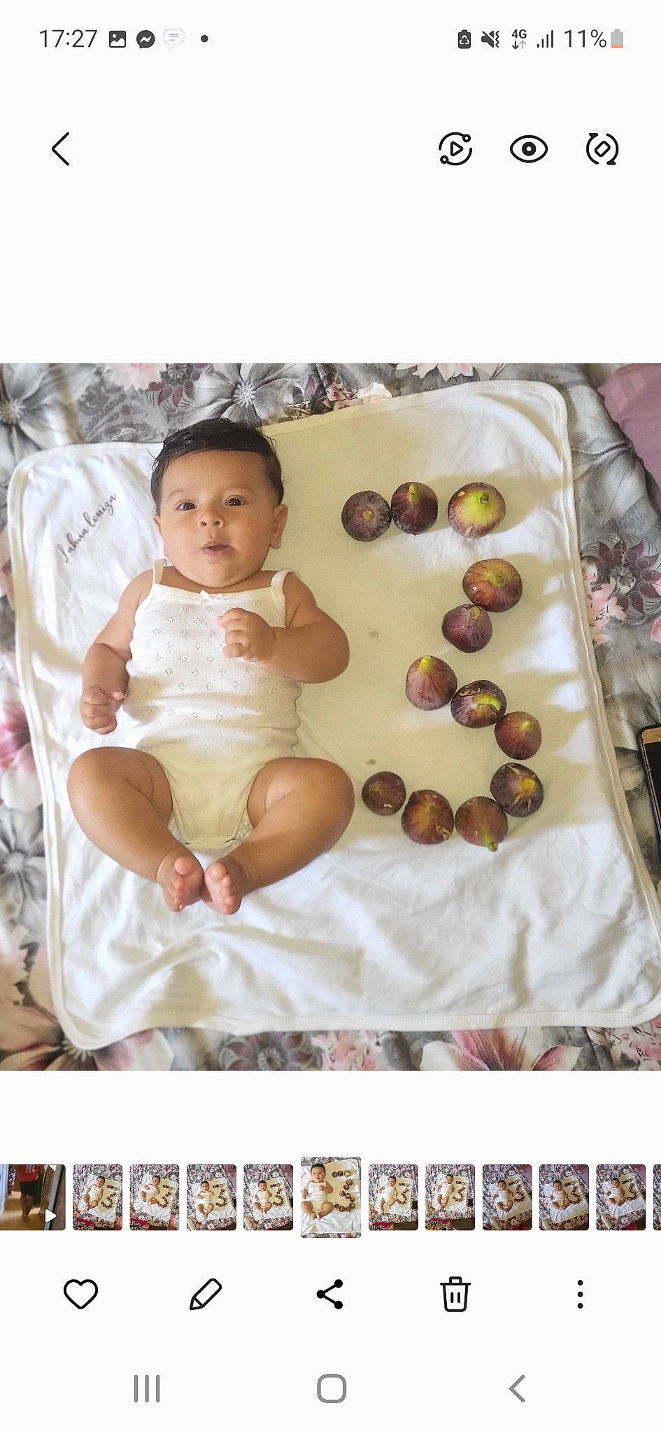 Lahna participe au concours pour gagner de l'argent avec cette photo : baby, baby_toddler_clothing, child, comfort, food, happy, linens, pattern, person, photo_caption, portrait_photography, recipe, rectangle, room, sitting, sweetness, textile, toddler