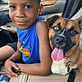 Ricochet Rico James joined the competition — help win amazing prizes! armrest, blue_shirt, boy, car_interior, child, closeup, collar, dog, happy, heterochromia, leather_seat, pet, portrait, seat, seatbelt, smiling, sunlight, tag, tongue_out, window