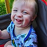 Nathan joined the competition — help win amazing prizes! toddler, child, smiling, tongue_out, blue_eyes, short_hair, striped_shirt, car_pattern, sitting, chair, outdoor, greenery, sunlight, happy, cute, baby, portrait, person, playful, summer