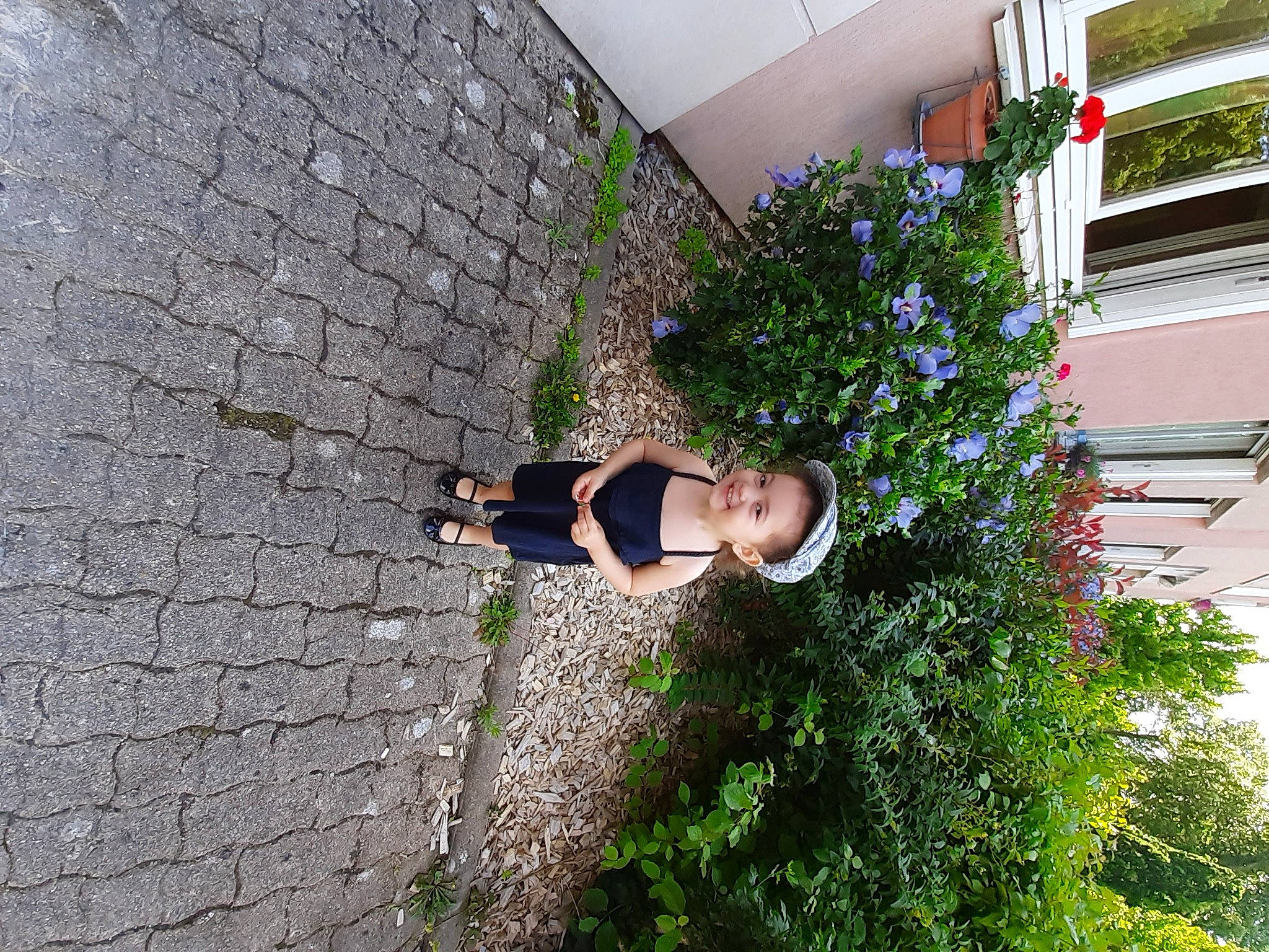 Adeline a rejoint le concours — aidez-le/la à gagner de superbes lots ! annual_plant, brick, brickwork, building, concrete, cottage, facade, flooring, flower, grass, house, houseplant, joy, leisure, person, plant, road_surface, shadow, shorts, shrub