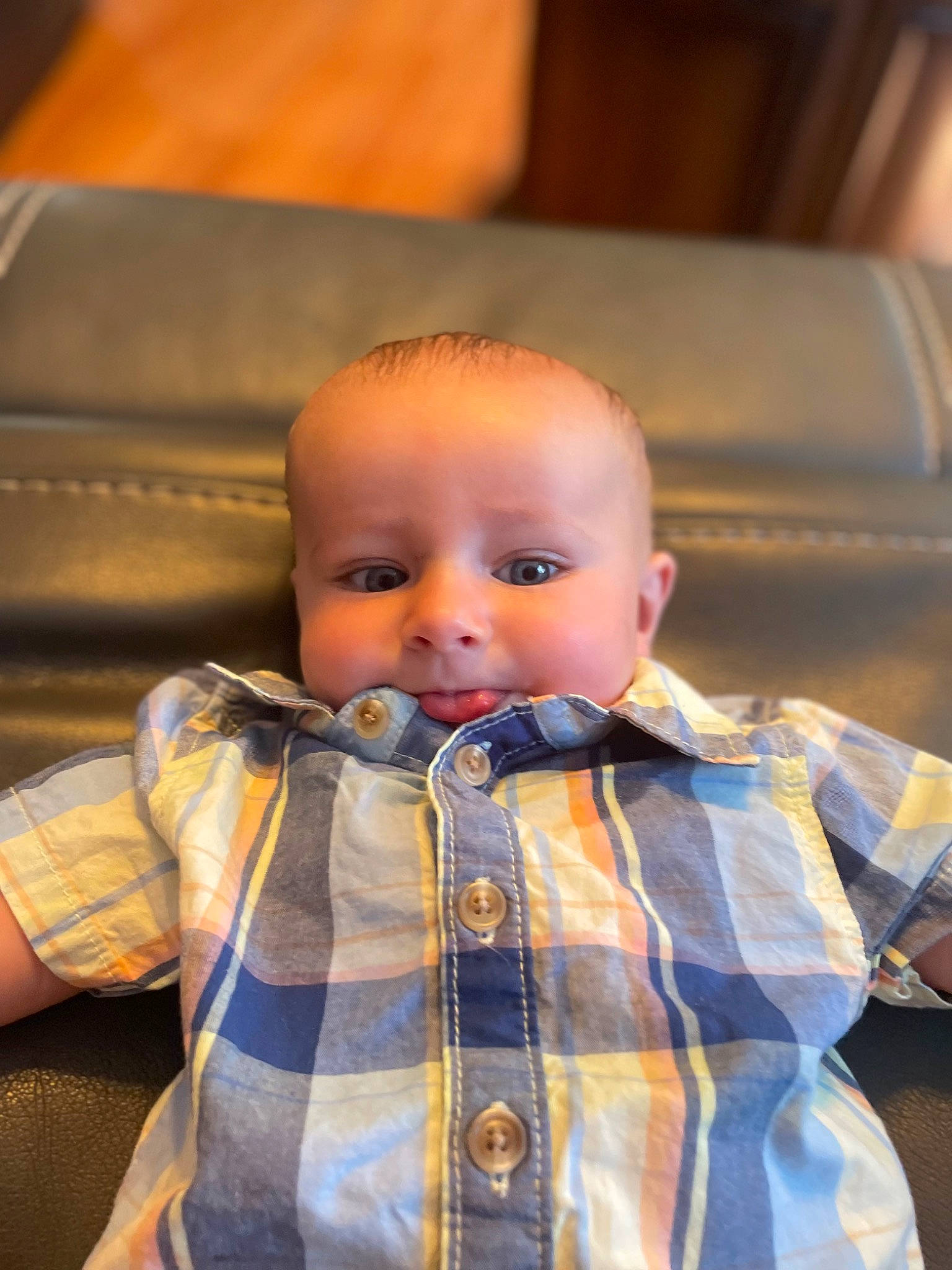 Colton joined the competition — help win amazing prizes! baby, blond, cheek, collar, eyebrow, eyelash, fashion_design, forehead, fun, iris, jacket, lip, nose, outerwear, person, plaid, skin, sleeve, tartan, toddler