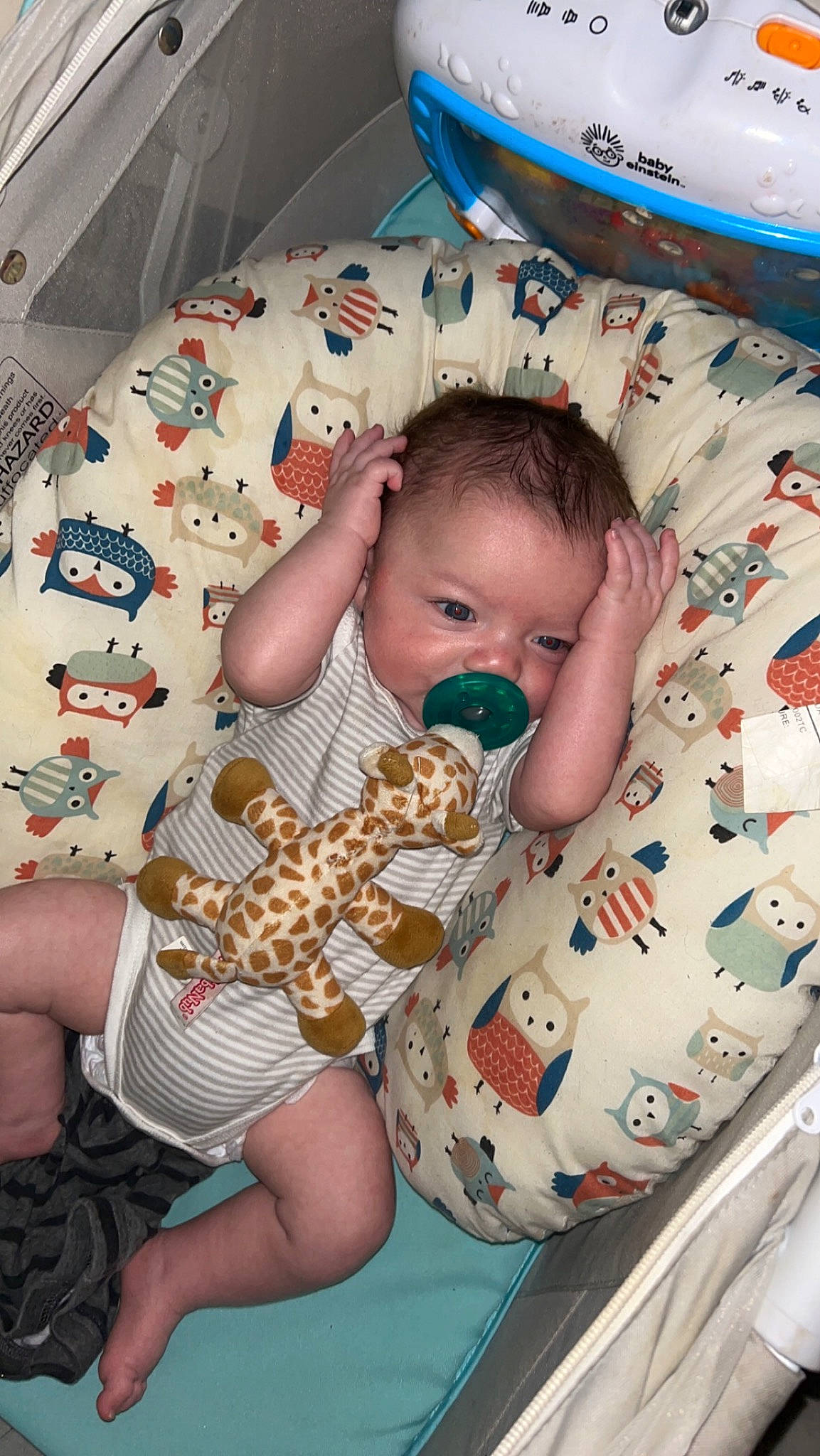 Chance joined the competition — help win amazing prizes! arm, baby, baby_products, baby_safety, baby_toddler_clothing, cheek, child, comfort, face, finger, fun, iris, linens, mouth, pattern, person, product, sitting, skin, textile