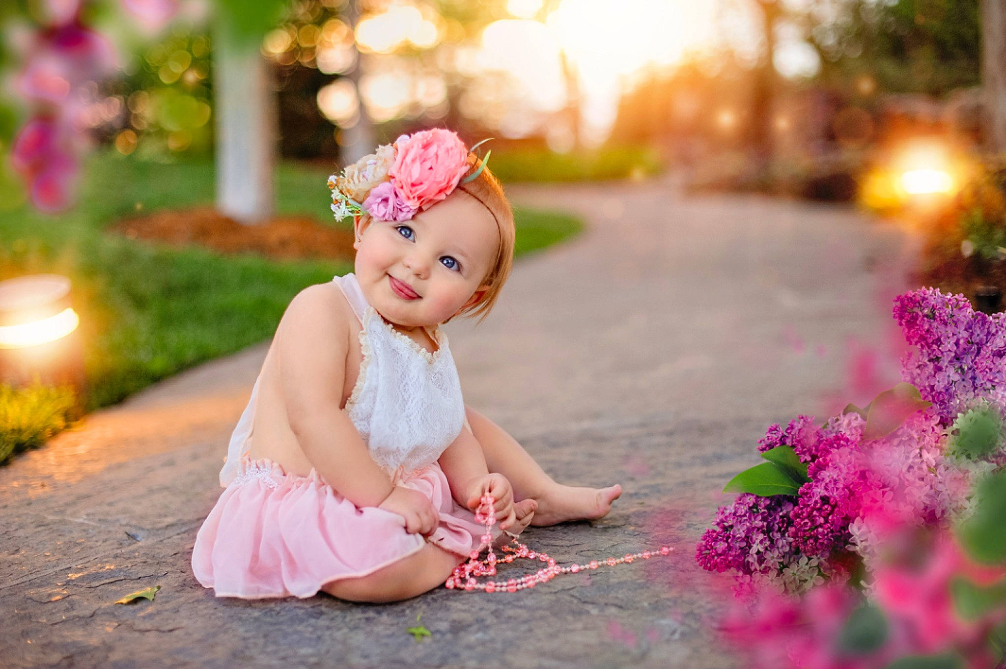Lola joined the competition — help win amazing prizes! baby, dress, fashion, fawn, flash_photography, flower, grass, happy, headpiece, headwear, joy, light, magenta, orange, people_in_nature, person, petal, pink, plant, smile