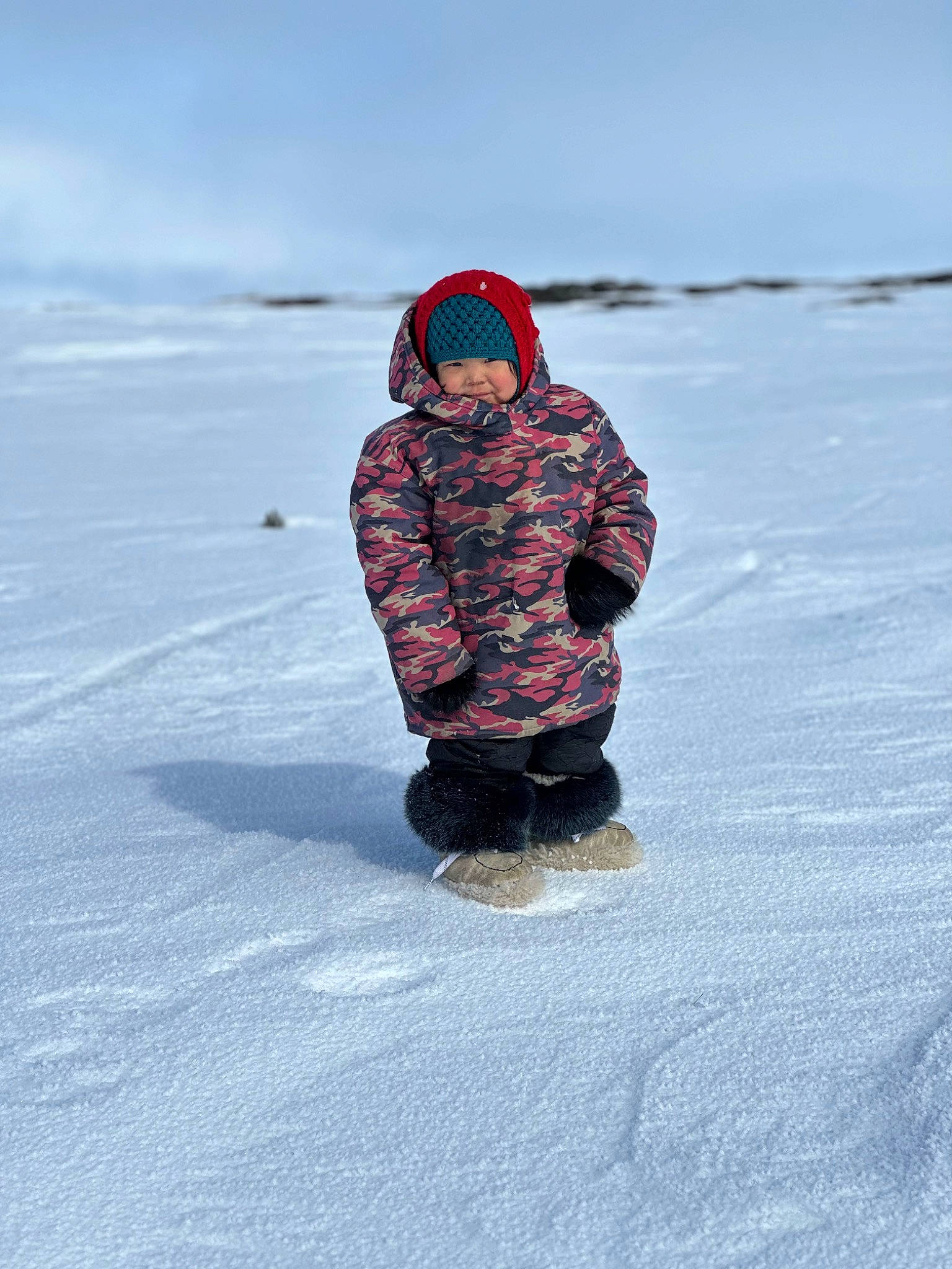 Audrey is registered to the contest to win money with this photo: arctic, electric_blue, freezing, fun, glacial_landform, hat, headwear, hood, ice_cap, jacket, landscape, ocean, people_in_nature, person, playing_in_the_snow, recreation, sky, sleeve, slope, snow
