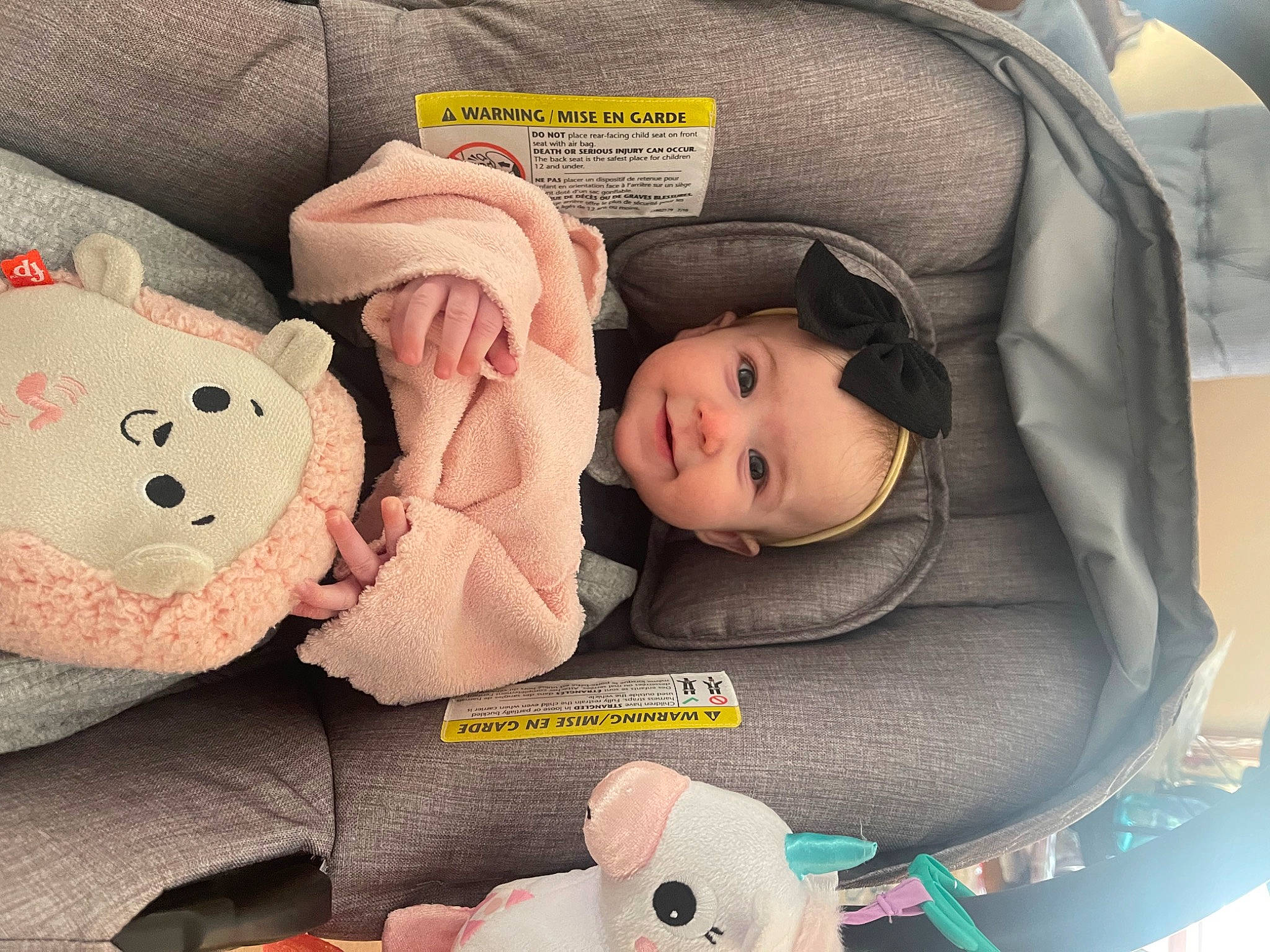 Olivia joined the competition — help win amazing prizes! baby, baby_in_car_seat, baby_products, baby_sleeping, baby_toddler_clothing, beauty, car_seat, cheek, child, comfort, joy, linens, mammal, person, pink, product, skin, smile, stuffed_toy, textile