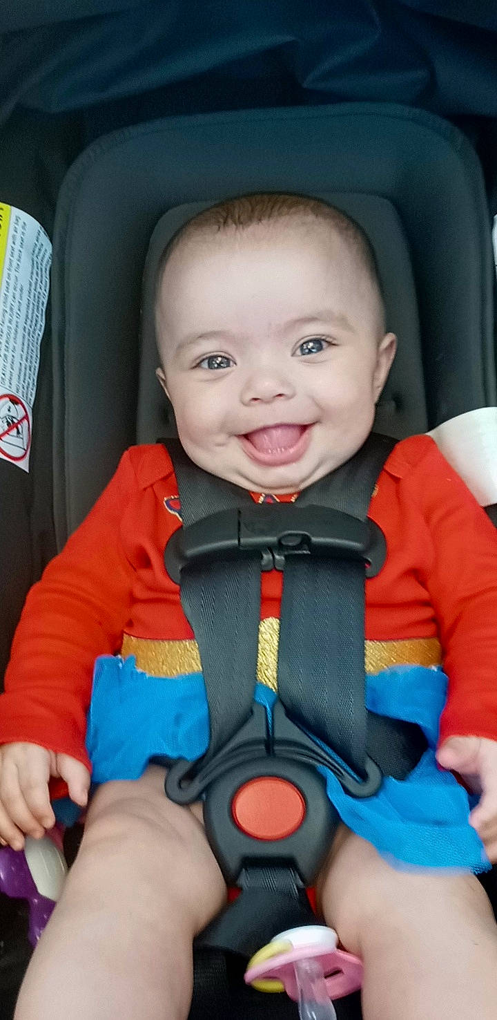 Xoviah joined the competition — help win amazing prizes! baby, baby_toddler_clothing, cheek, child, comfort, eye, face, facial_expression, finger, fun, happy, human, joy, nose, organ, person, photograph, product, seat_belt, skin